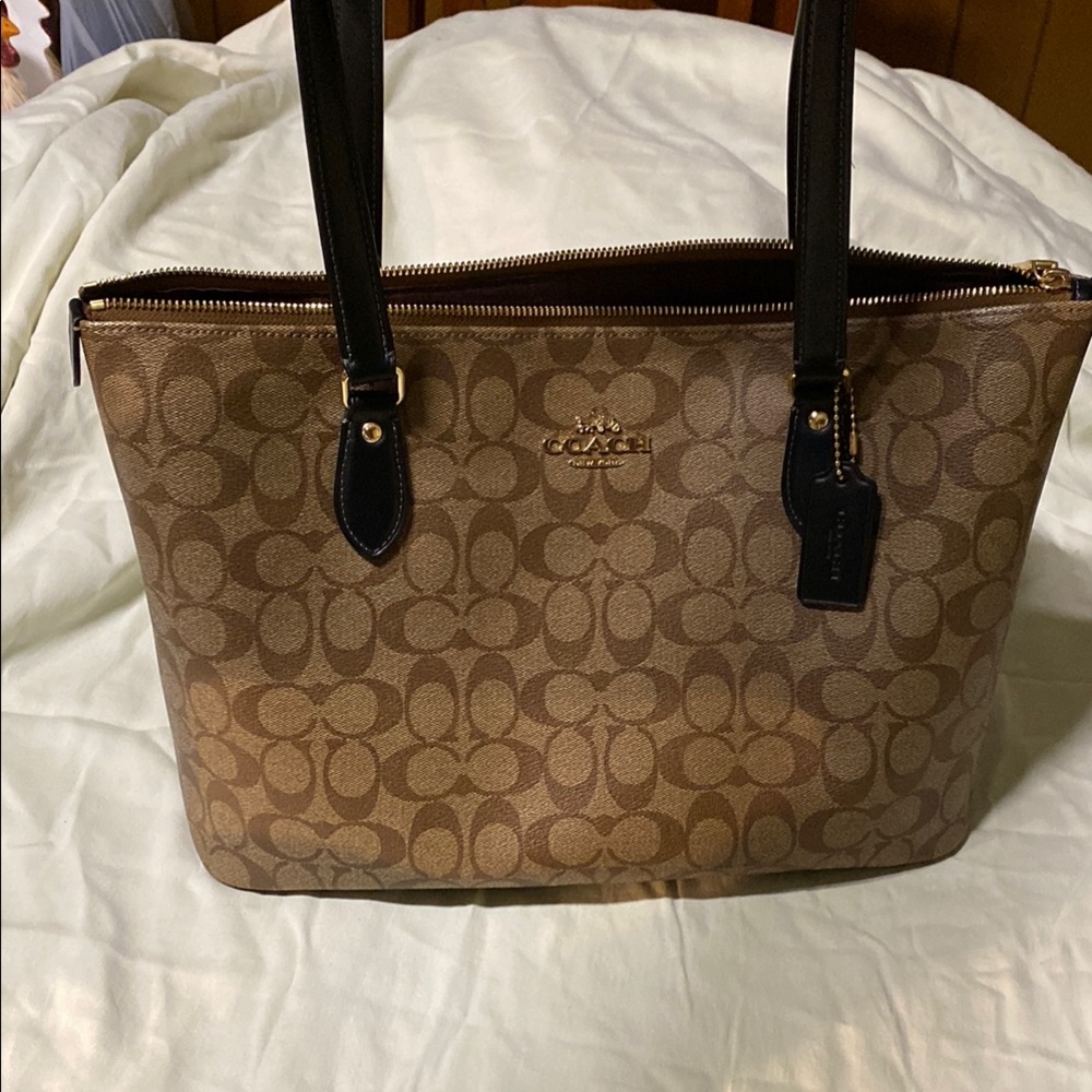 Coach Signature Canvas Tote in Tan and Black